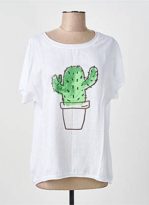 Tricou serigrafie flockată mâneci scurte alb ORIENTIQUE NATURALLY femeie