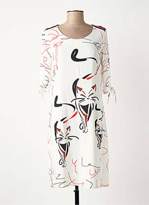 Rochie midi imprimeu fantezie mâneci scurte alb GREGORY PAT femeie