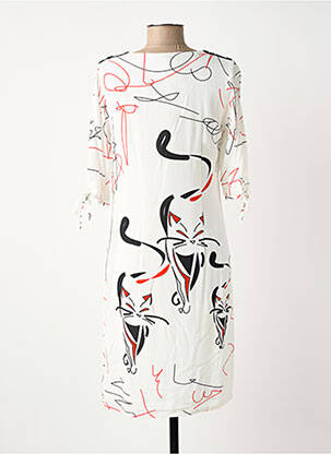 Rochie midi imprimeu fantezie mâneci scurte alb GREGORY PAT femeie