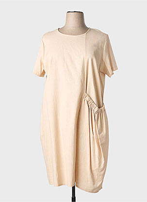 Rochie midi mâneci scurte mâneci scurte bej COULEURS DU TEMPS femeie