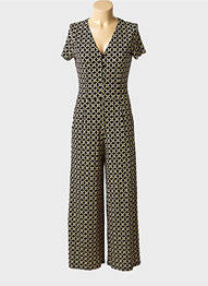 Salopetă-pantalon țesătură crep mâneci scurte negru SURKANA femme