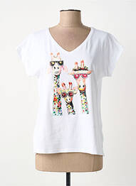 Tricou serigrafie cu strasuri mâneci scurte alb BARILOCHE femme