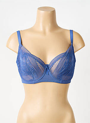 Sutien efect material satinat sutien cupe întregi cu decolteu înalt albastru PASSIONATA femeie
