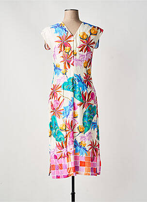 Rochie midi imprimeu fantezie mâneci scurte bej GREGORY PAT femeie