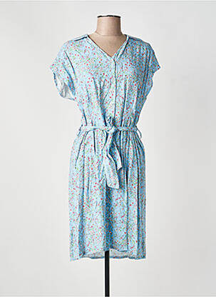 Rochie midi imprimeu floral mâneci scurte albastru COULEURS DU TEMPS femeie