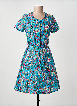 Rochie midi imprimeu floral mâneci scurte albastru GUY DUBOUIS femeie
