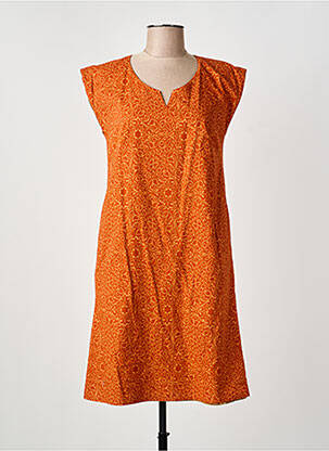 Rochie midi imprimeu fantezie mâneci scurte portocaliu GUY DUBOUIS femme