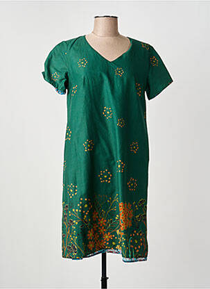 Rochie midi imprimeu fantezie mâneci scurte verde GUY DUBOUIS femeie