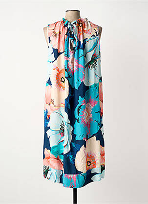 Rochie midi imprimeu floral mâneci scurte albastru COULEURS DU TEMPS femeie