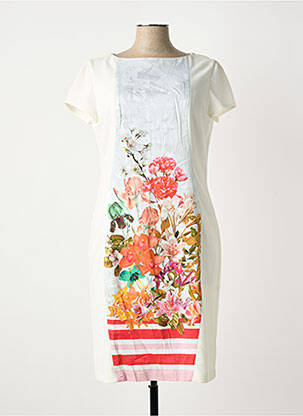 Rochie midi imprimeu floral mâneci scurte bej TINTA STYLE femeie
