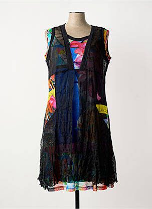 Rochie midi imprimeu fantezie fără mâneci negru GUY DUBOUIS femme