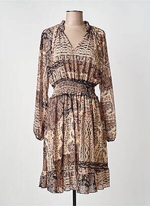 Rochie midi imprimeu fantezie mâneci lungi bej COULEURS DU TEMPS femeie