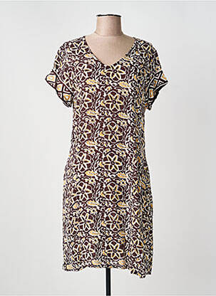 Rochie midi imprimeu fantezie mâneci scurte maro AGATHE & LOUISE femeie