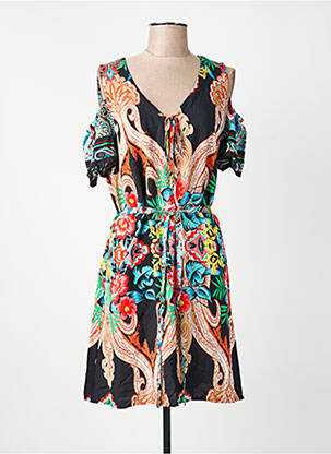 Rochie midi imprimeu fantezie mâneci scurte negru FRED SABATIER femeie