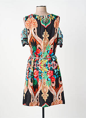 Rochie midi imprimeu fantezie mâneci scurte negru FRED SABATIER femeie
