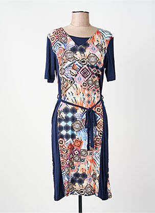 Rochie midi imprimeu fantezie mâneci scurte albastru CONCEPT K femeie