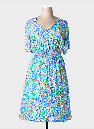 Rochie midi imprimeu fantezie mâneci scurte albastru COULEURS DU TEMPS femeie