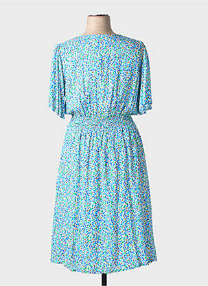 Rochie midi imprimeu fantezie mâneci scurte albastru COULEURS DU TEMPS femeie