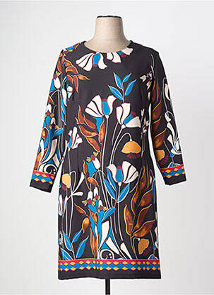 Rochie midi imprimeu floral mâneci lungi negru GREGORY PAT femeie