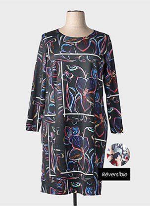 Rochie midi imprimeu fantezie mâneci lungi negru GUY DUBOUIS femeie