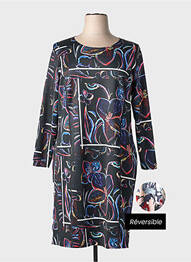 Rochie midi imprimeu fantezie mâneci lungi negru GUY DUBOUIS femme