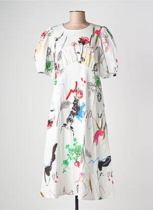 Rochie midi imprimeu floral mâneci scurte alb NUMPH femeie