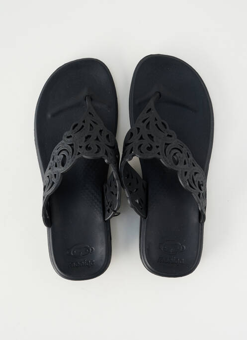 Șlapi material neted toc plat până la 3 cm negru MONIGA femme