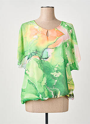 Top țesătură crep mâneci 3/4 verde COULEURS DU TEMPS femeie