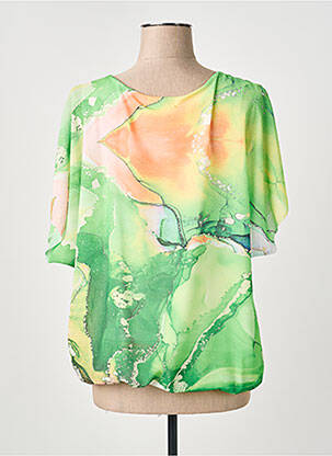 Top țesătură crep mâneci 3/4 verde COULEURS DU TEMPS femeie