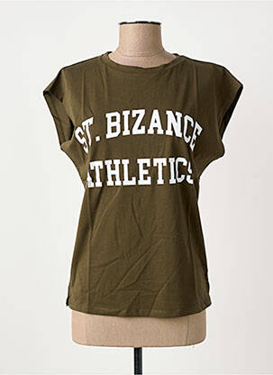 Tricou serigrafie flockată mâneci scurte verde BIZANCE femeie