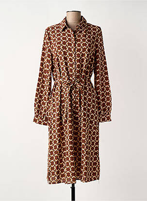 Rochie midi imprimeu fantezie mâneci lungi maro GEISHA femeie