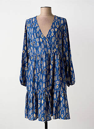 Rochie midi imprimeu fantezie mâneci lungi albastru MOLLY BRACKEN femme