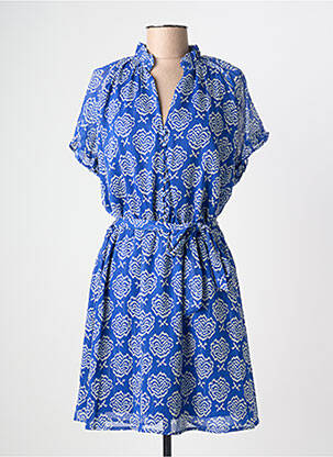 Rochie midi țesătură crep mâneci scurte albastru MOLLY BRACKEN femeie