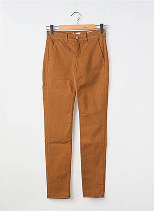 Pantalon chino țesătură poplin mărime normală maro HAPPY femeie
