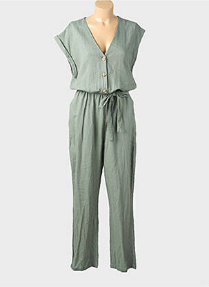 Salopetă-pantalon țesătură crep mâneci scurte verde PIECES femeie