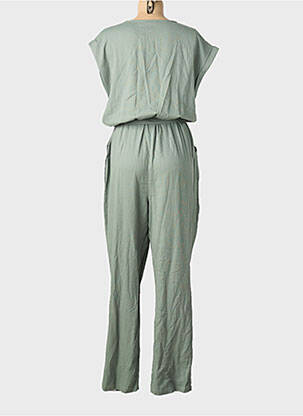 Salopetă-pantalon țesătură crep mâneci scurte verde PIECES femeie