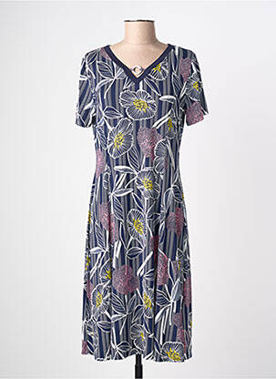 Rochie midi imprimeu fantezie mâneci scurte albastru FRANCE RIVOIRE femeie