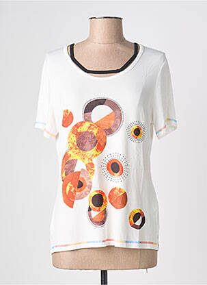 Tricou serigrafie flockată mâneci scurte alb FRANCE RIVOIRE femeie