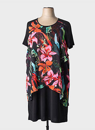 Rochie midi imprimeu floral mâneci scurte negru GREGORY PAT femeie