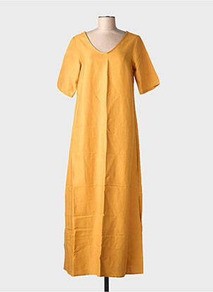 Rochie lungă mâneci scurte mâneci scurte galben ELÈSIG femeie