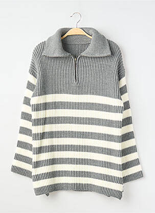 Pulover tricotaj din plasă mâneci lungi gri SANS MARQUE femme