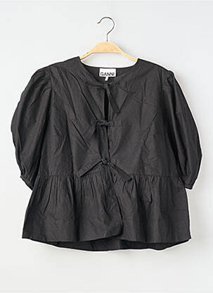 Bluză țesătură poplin mâneci 3/4 negru GANNI femeie