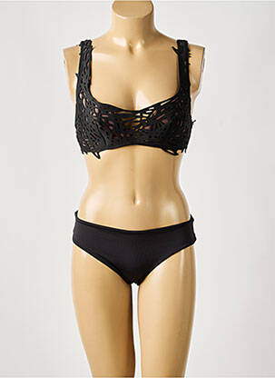 Costum de baie din două piese bretele elastice reglabile sutien balconet cu decolteu înalt negru THEIKILA femme