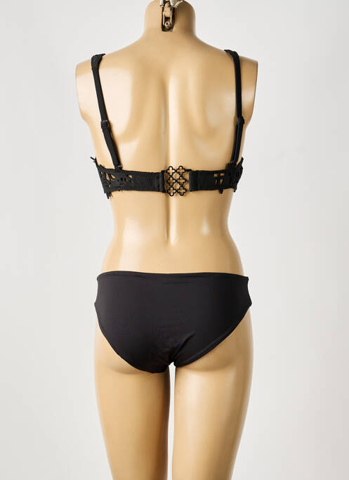 Costum de baie din două piese bretele elastice reglabile sutien balconet cu decolteu înalt negru THEIKILA femme