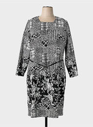 Rochie midi imprimeu fantezie mâneci lungi negru GUY DUBOUIS femme