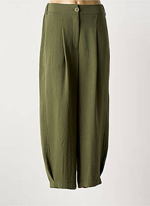 Pantalon larg țesătură poplin mărime normală verde MAT. femeie