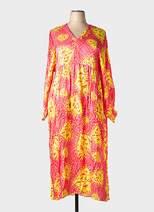 Rochie lungă imprimeu fantezie mâneci lungi roz SHEEGO femeie