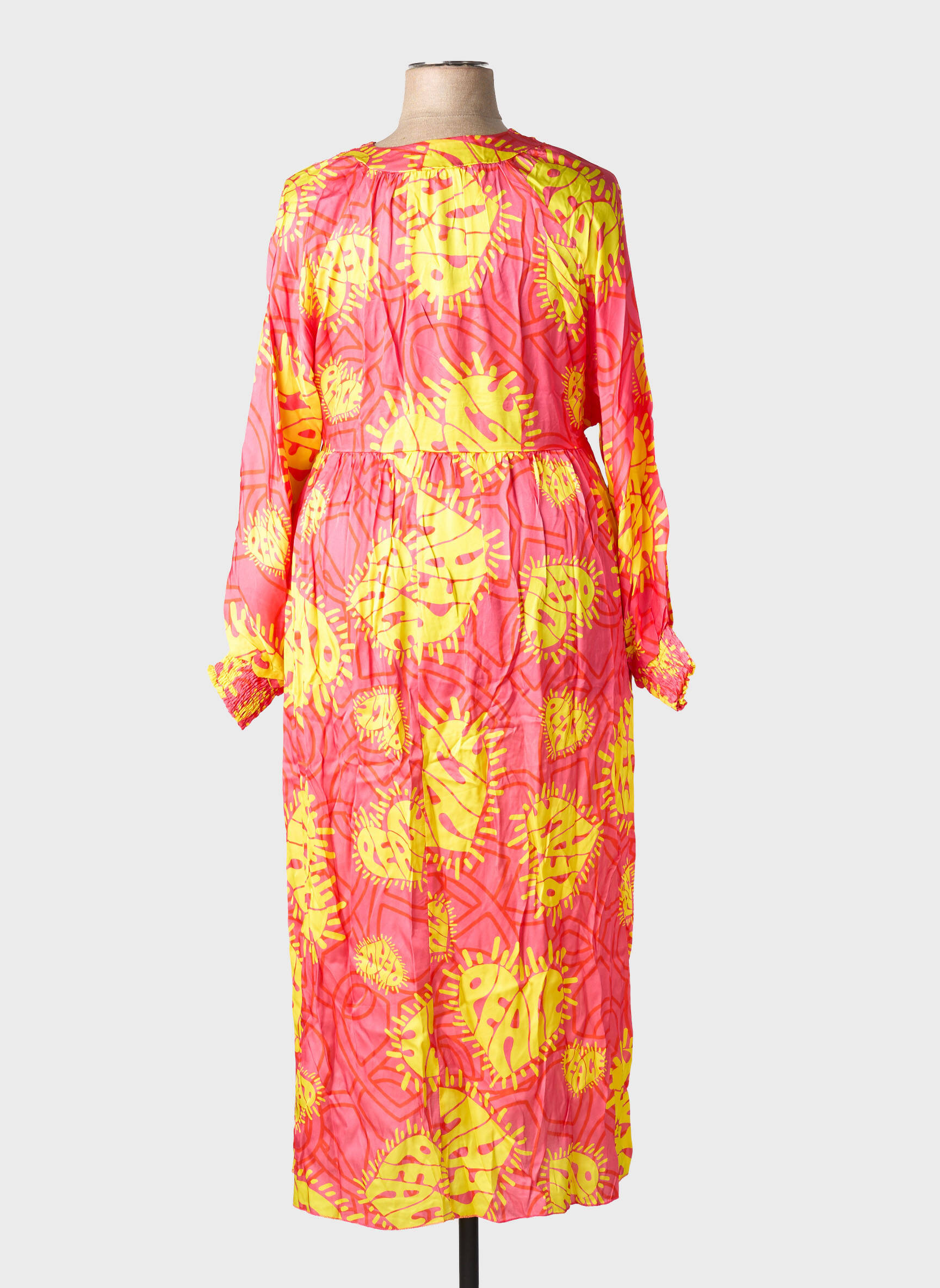 Rochie lungă imprimeu fantezie mâneci lungi roz SHEEGO femeie