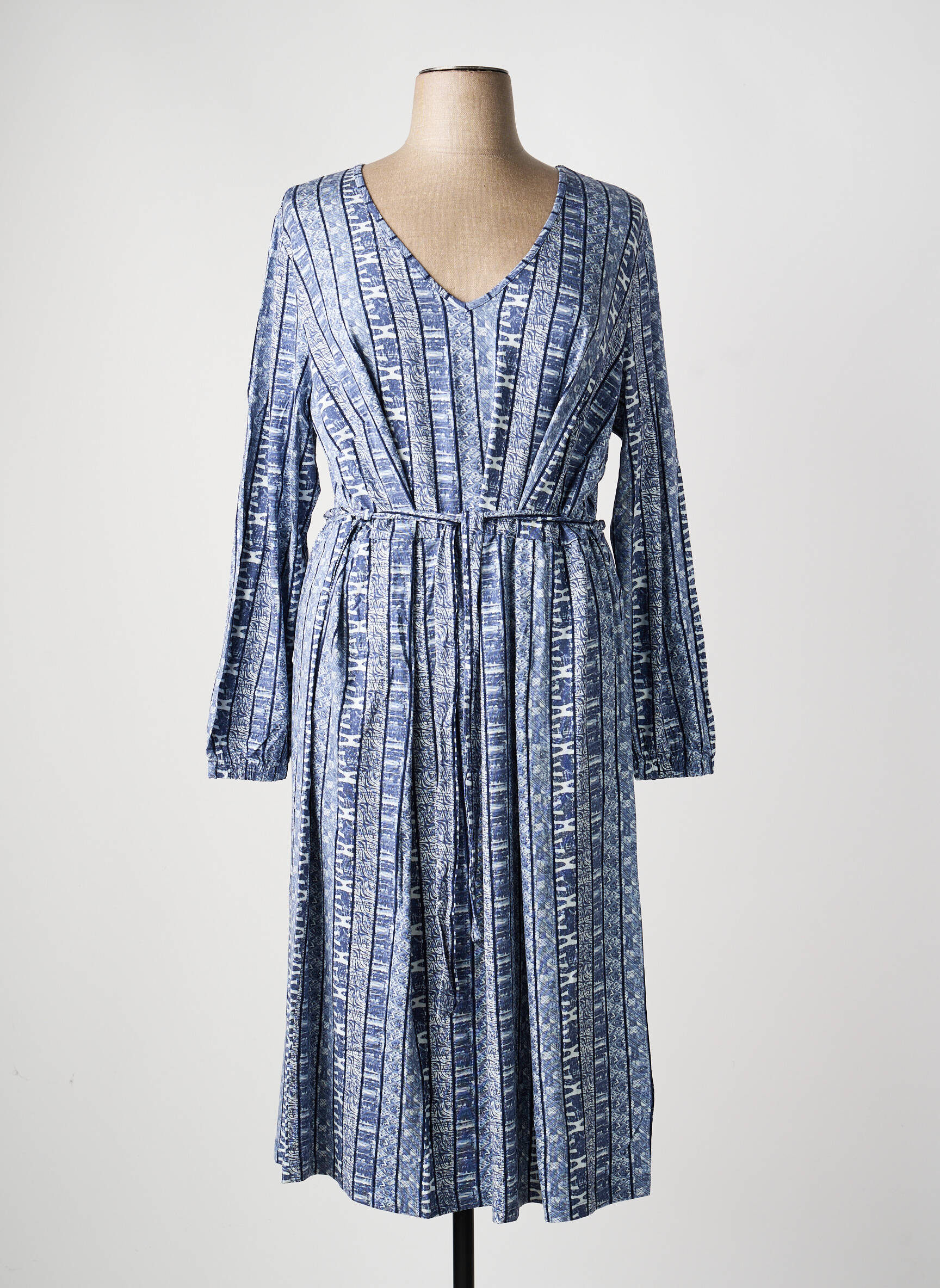 Rochie lungă imprimeu fantezie mâneci lungi albastru SHEEGO femeie