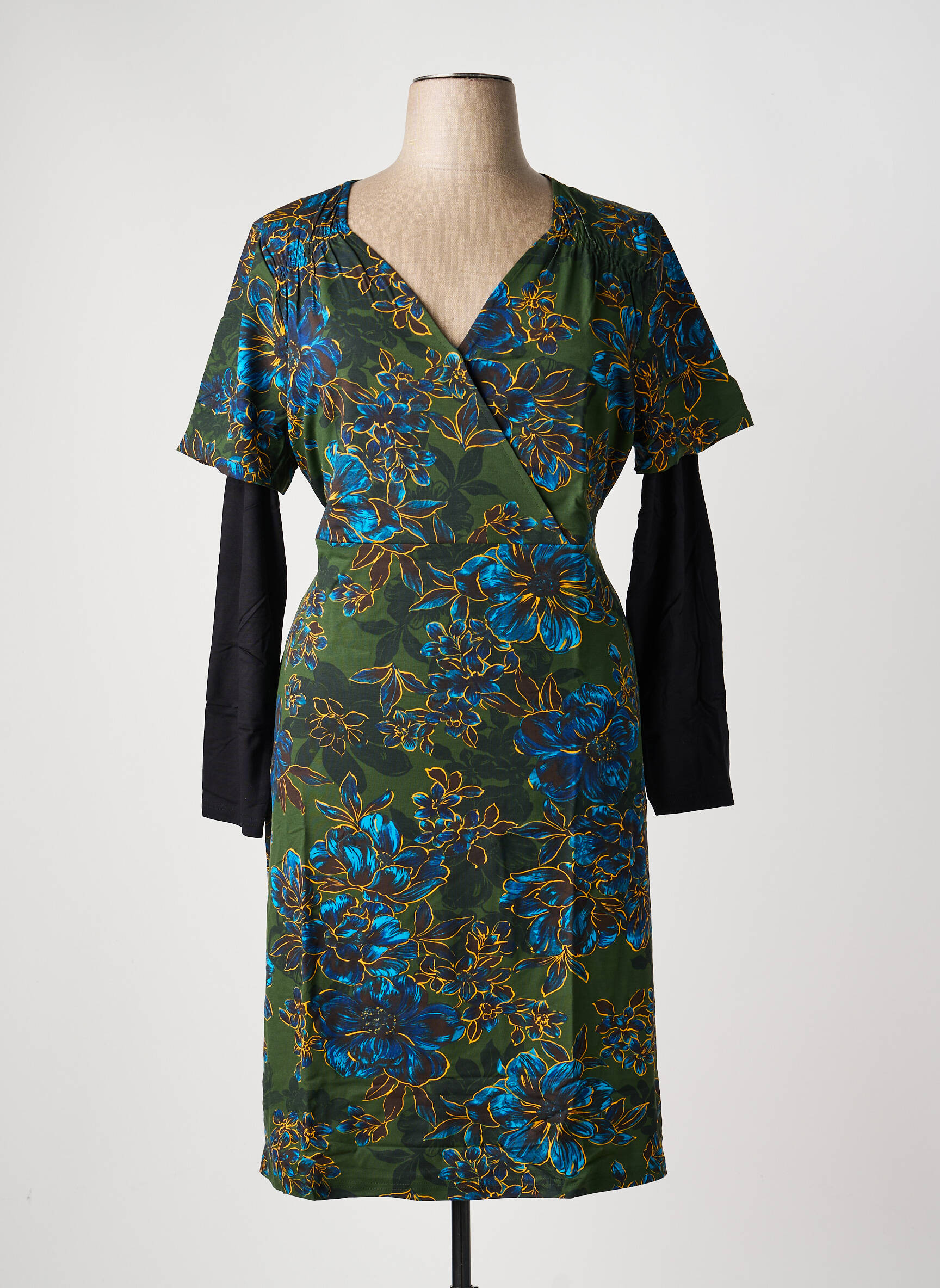 Rochie midi imprimeu floral mâneci lungi verde SHEEGO femeie